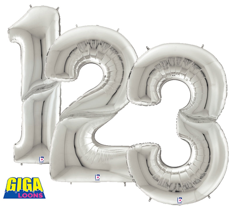 Globo con número de lámina de plata Gigaloons de 53" | Números 0-9