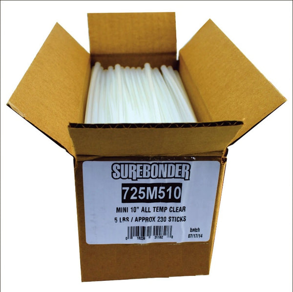 Mini barras de pegamento transparente para todas las temperaturas de 10" | Caja de 5 libras