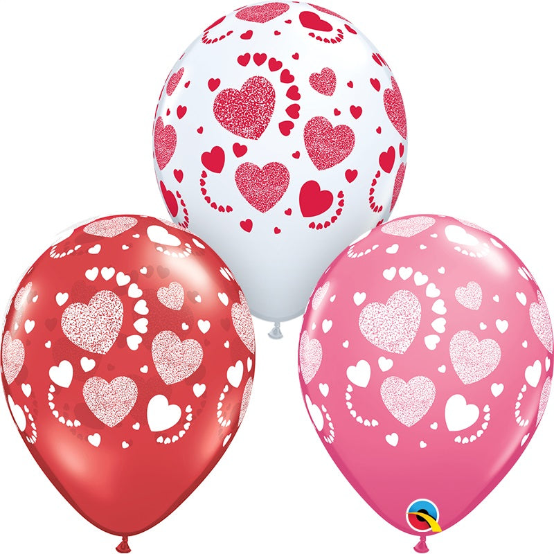 11" Love Asst. Etched Hearts-A-Round Latex Balloon | 50 Count