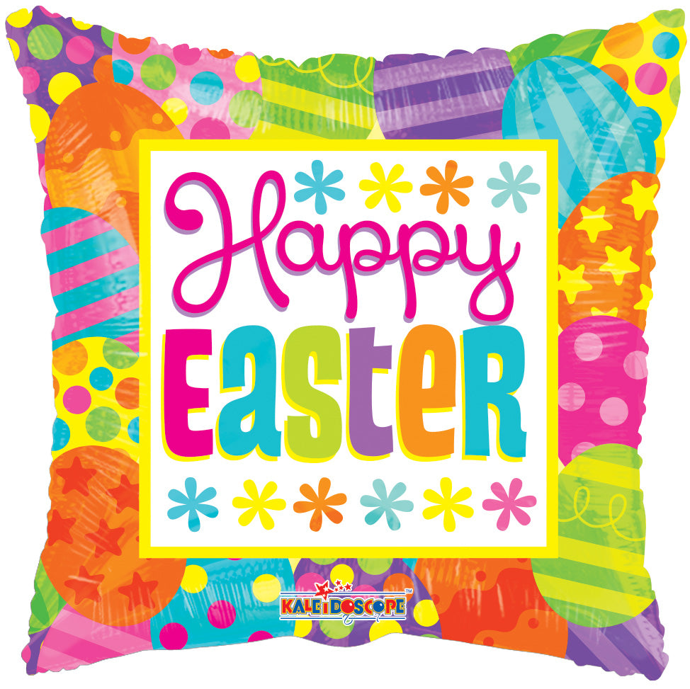 18" Happy Easter Square Foil Balloon (P29) | Buy 5 Or More Save 20%