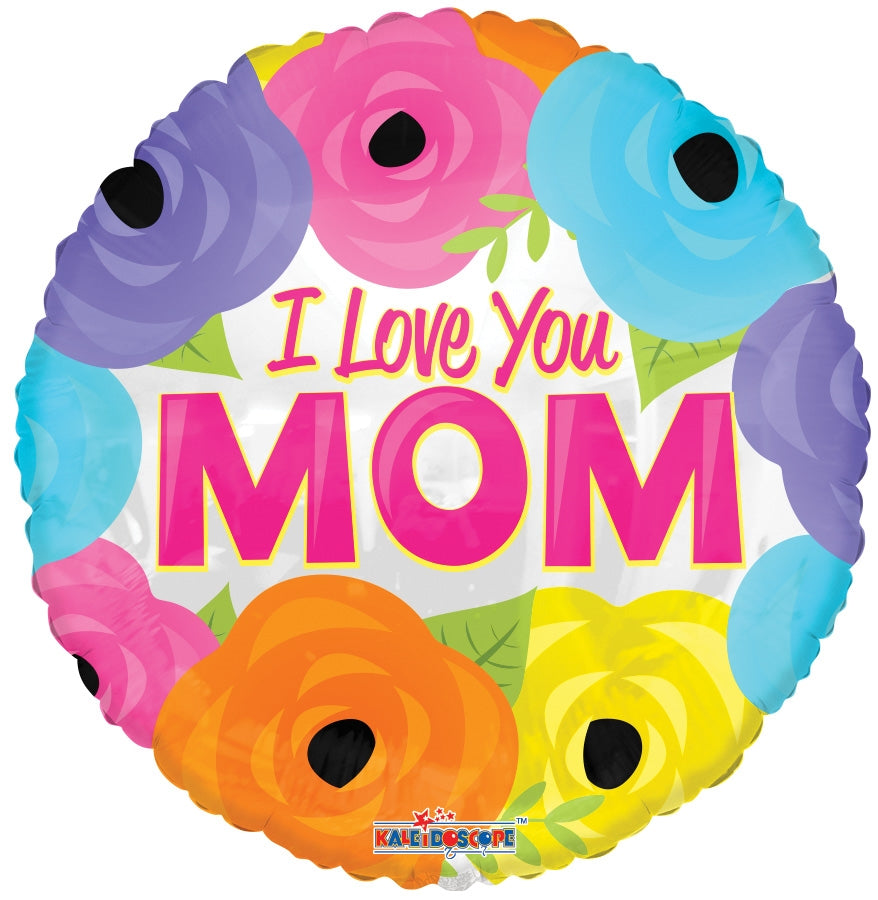 Globo de aluminio con flores brillantes I Love You Mom de 36" (WSL) | 5 unidades | Liquidación - Hasta agotar existencias