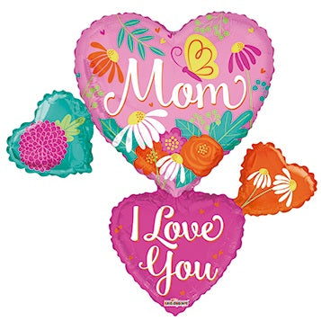 36" Mom I Love You Hearts Non Foil Balloon (P16) | 5 Count