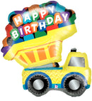 Globo de lámina de feliz cumpleaños con camión volquete de 26"