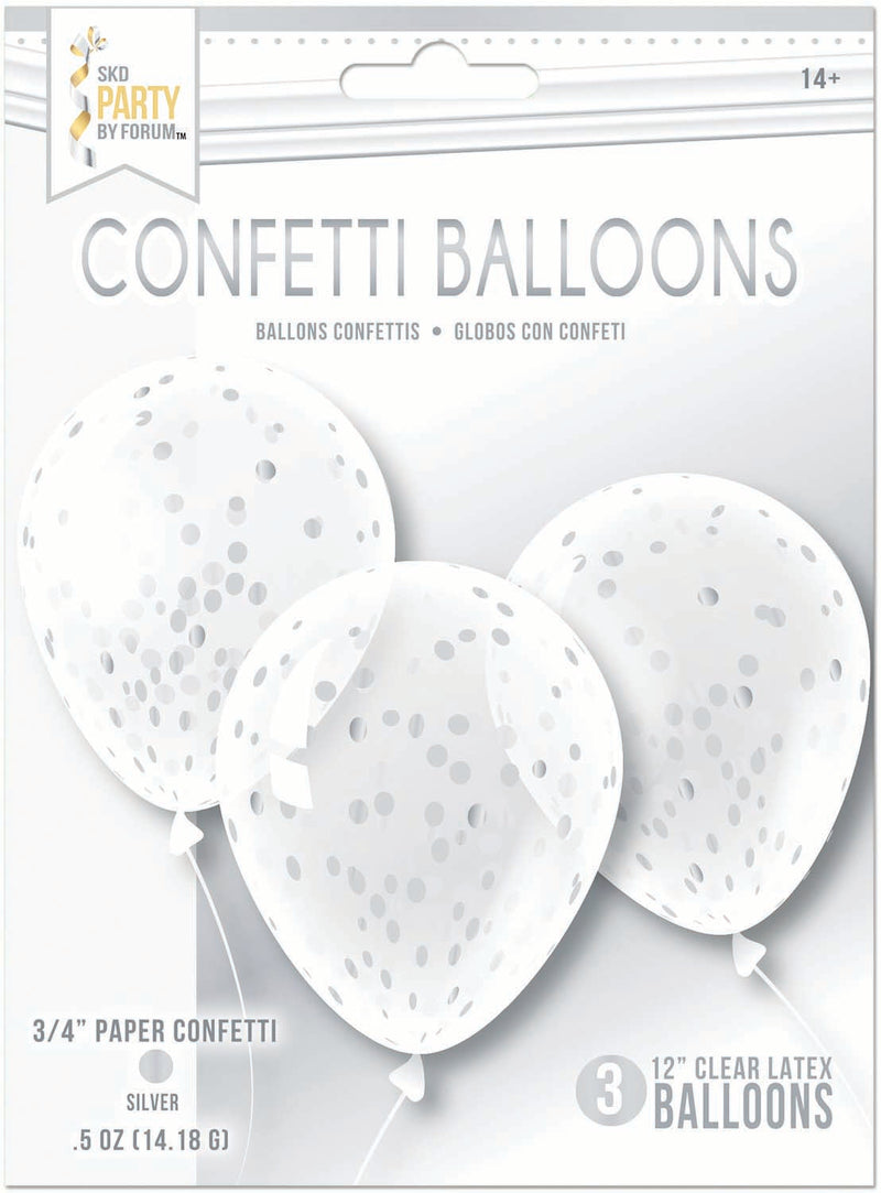 12" Clear Confetti Filled Balloons | 3 Count