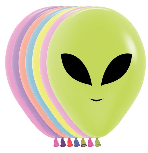 11" Sempertex Neon Alien Heads Latex Balloons - Two Sided Print | 50 Count - Wholesale Balloons