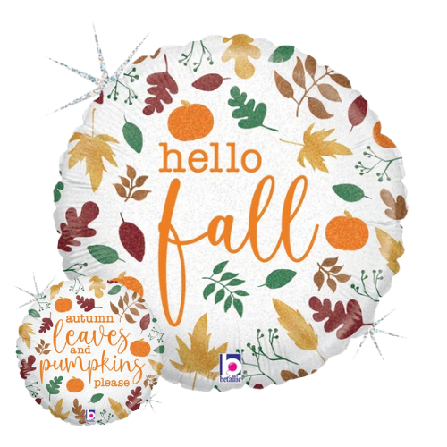 18" Hello Fall Holographic Foil Balloon (P18) | Buy 5 Or More Save 20%