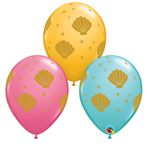 11" Qualatex Sea Shells Assortment Latex Balloons | 50 Count
