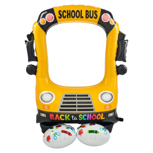 56" Selfie School Bus Frame Foil Airloonz Balloon (P31) | Stands Over 4 Feet Tall - No Helium Required!