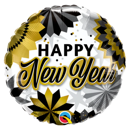 18" Happy New Year Black & Gold Fans Foil Balloon (WSL) | Clearance - While Supplies Last!