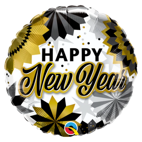 Globo de aluminio de 18" Happy New Year Black &amp; Gold Fans (WSL) | Liquidación - ¡Hasta agotar existencias!