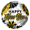 Globo de aluminio de 18" Happy New Year Black &amp; Gold Fans (WSL) | Liquidación - ¡Hasta agotar existencias!