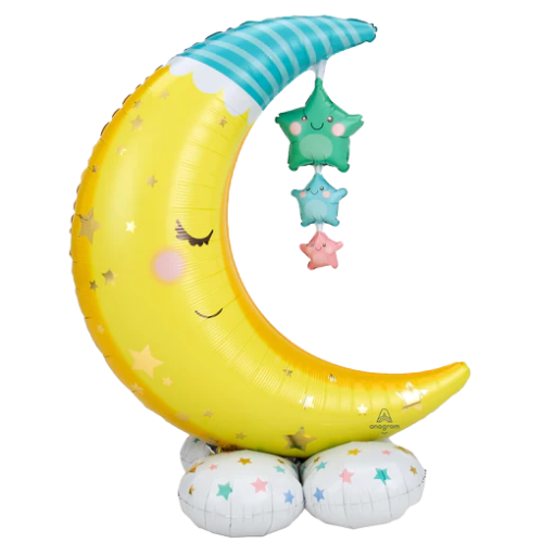 55" Moon & Stars AirLoonz Foil Balloon | Stands Over 4 Feet Tall - No Helium Required!