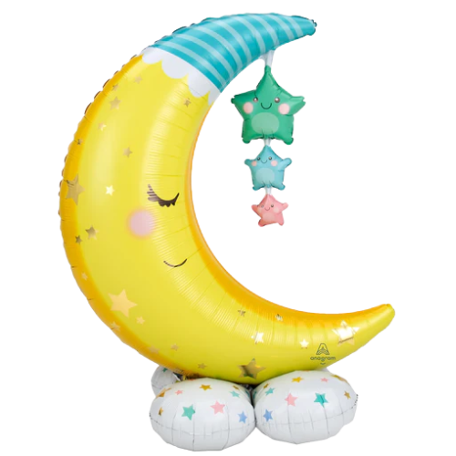 Globo de aluminio Moon &amp; Stars AirLoonz de 55" | Mide más de 4 pies de alto - ¡No requiere helio!