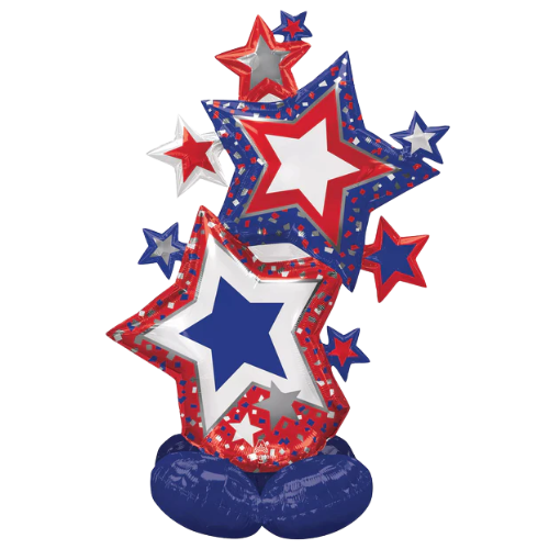 59" Anagram Patriotic Star Cluster AirLoonz Foil Balloon (P27) | Stands Over 4 Feet Tall - No Helium Required!