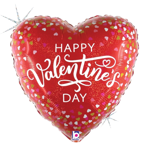 18" Valentine Confetti Hearts Holographic Foil Balloon (P4) | Buy 5 Or More Save 20%