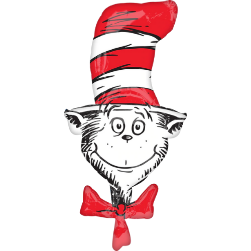 Globo de papel de aluminio con forma de Dr. Seuss El gato en el sombrero de 42"