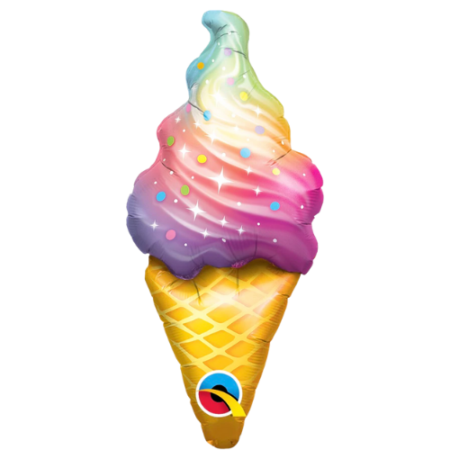 14" Rainbow Swirl Ice Cream Flat Airfill Foil Balloon | Buy 5 Or More Save 20%