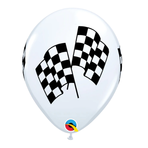 11" Qualatex Racing Flags White Latex Balloon | 50 Count