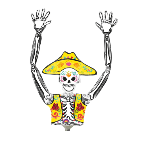 14" Day Of The Dead Skeleton  Foil Airfill Balloon | Buy 5 Or More Save 20%