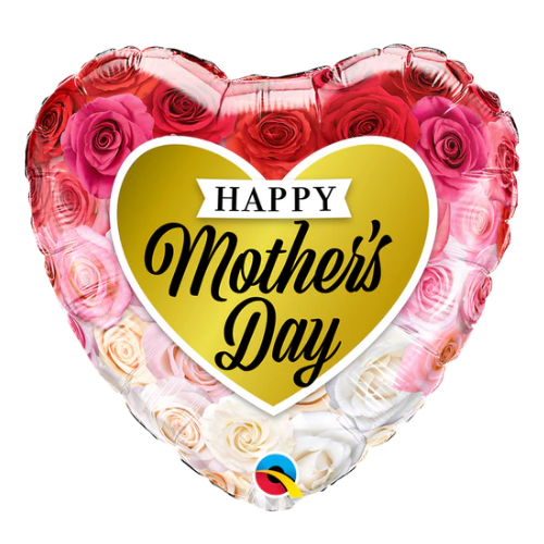 Globo de corazón de lámina de oro con rosas para el Día de la Madre de 18" (P8) | Compra 5 o más y ahorra un 20 %