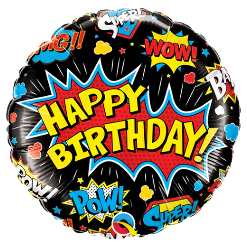 18" Birthday Super Hero Black Foil Balloon | Buy 5 Or More Save 20%