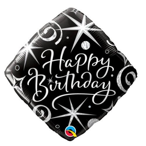 Globo de aluminio elegante con destellos y remolinos de cumpleaños de 18" | Compre 5 o más y ahorre un 20 %