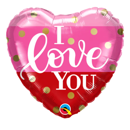 18" I love You Gold Dots Heart Foil Balloon (P6) | Buy 5 Or More Save 20%