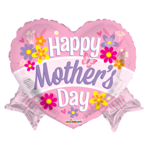 18" Happy Mother's Day Heart W/ Banner Foil Balloon (P10) | Buy 5 Or More Save 20%