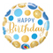 18" Round Birthday Blue & Gold Dots Foil Balloon | Buy 5 Or More Save 20%