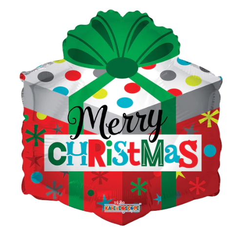 Forma de caja de regalo de 18" - Globo de aluminio de Feliz Navidad (P23) | Compre 5 o más y ahorre 20 %