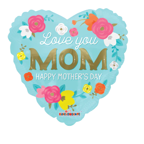 18" Love You Mom Flowers Heart Foil Balloon (P8) | Buy 5 Or More Save 20%