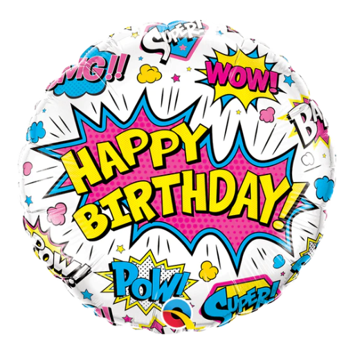 18" Birthday Super Hero White (D) Foil Balloon | Buy 5 Or More Save 20%