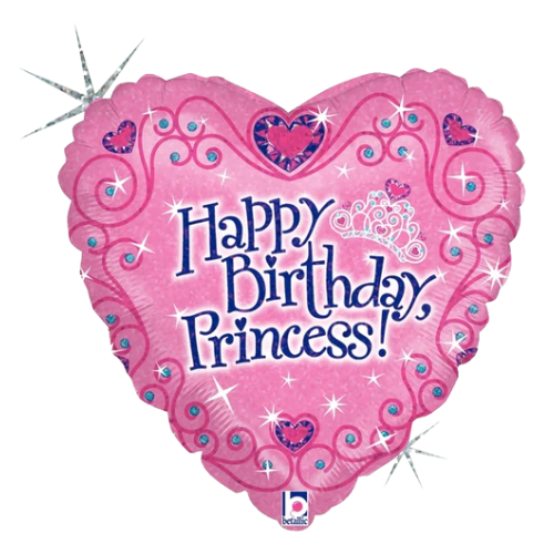 18" Happy Birthday Princess Holographic Foil Balloon | Buy 5 Or More Save 20%