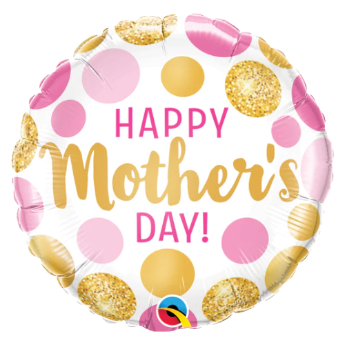 18" Mother's Day Pink & Gold Dots Foil Balloons (P9) | Buy 5 Or More Save 20%
