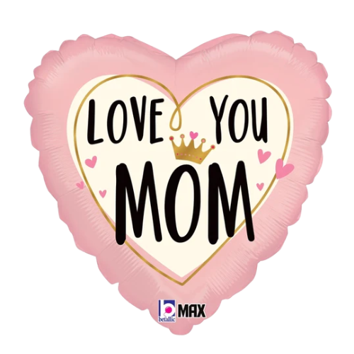 18" Love You Mom Crown Foil Heart Balloon (P10) | Buy 5 Or More Save 20%