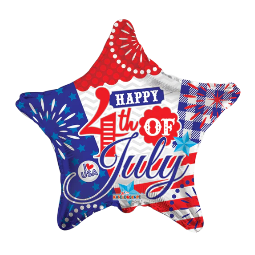 18" Happy 4th Of July Star Foil Balloon (P21) | Buy 5 Or More Save 20%