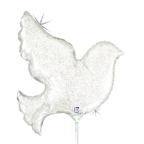 14" Pearl White Holographic Dove Balloon | Buy 5 Or More Save 20%
