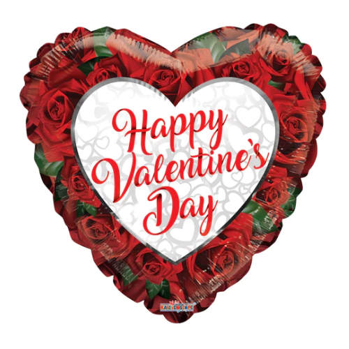 Globo de aluminio con forma de corazón de rosas de San Valentín de 18" (P3) | Compre 5 o más y ahorre un 20 %