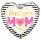18" Love You Mom Stripes Foil Heart Balloon (P8) (D) | Buy 5 Or More Save 20%