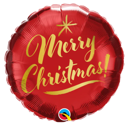 Globo de aluminio rojo con texto dorado Feliz Navidad de 18" (P23) | Compra 5 o más y ahorra un 20 %