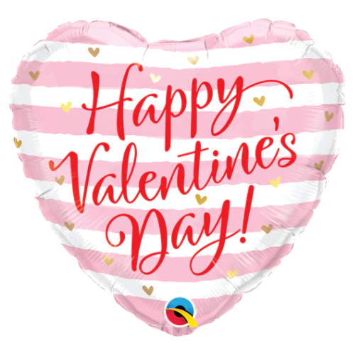 18" Valentine’s Pink Stripes Heart Foil Balloon (P4) | Buy 5 Or More Save 20%