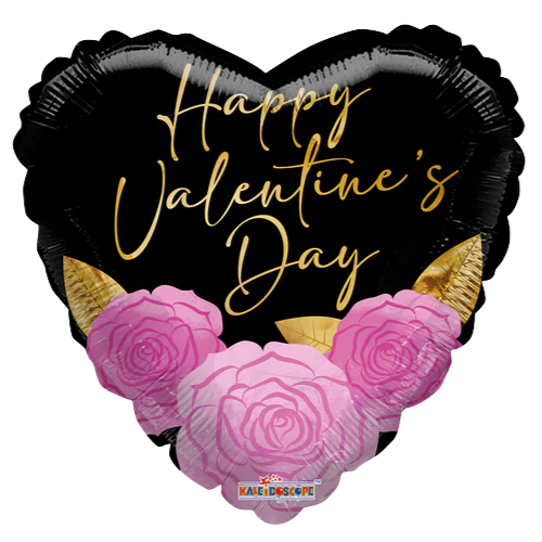 18" Roses and Script Letters Heart Foil Balloon (P4) | Buy 5 Or More Save 20%