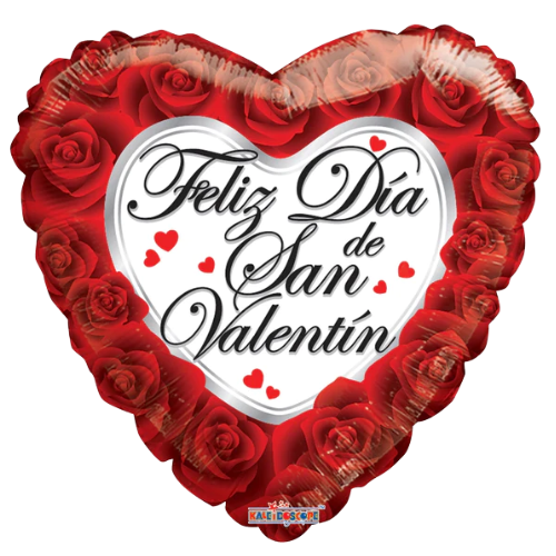 Globo de lámina de corazón de rosas Feliz Dia De San Valentin de 18" (P15) | Compre 5 o más y ahorre 20%