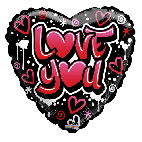 9" Conver Love You Graffiti Heart Airfill Non Foil Balloon (S5R2) | Buy 5 Or More Save 20%