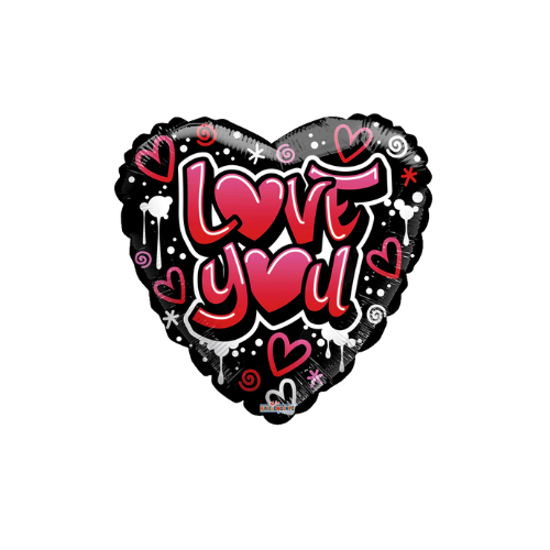 9"  Love You Graffiti Heart Balloon | Buy 5 Or More Save 20%