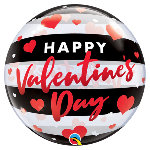 22" Valentine's Day Black Stripes Qualatex Bubble Balloon (WSL)