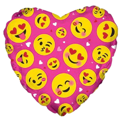 17" Emoticon Love Heart Foil Balloon (WSL) | 5 Count