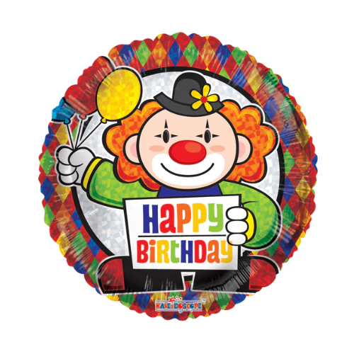 9" Birthday Clown- Happy Birthday Airfill Foil Balloon | Buy 5 Or More Save 20%
