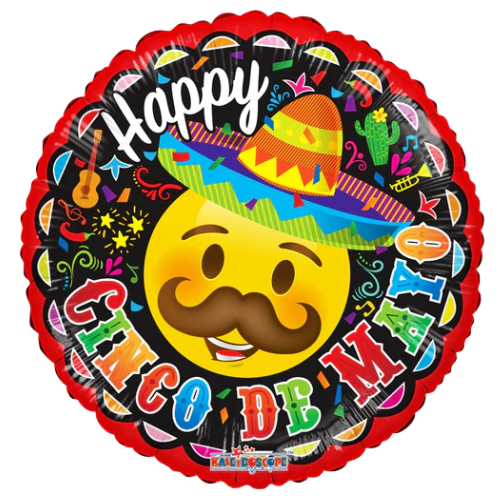 Globo de lámina con emoji sonriente del Cinco de Mayo de 18" (P4) | Compra 5 o más y ahorra un 20 %