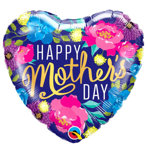 18" Happy Mother's Day Colorful Peonies Foil Heart Balloon (P7) | Buy 5 Or More Save 20%